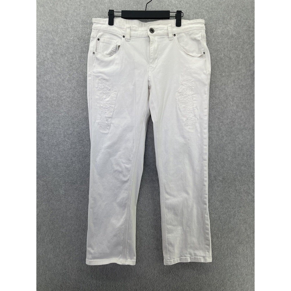 BCBGMAXAZRIA Women's Cropped Pants Solid White Distressed Size 31